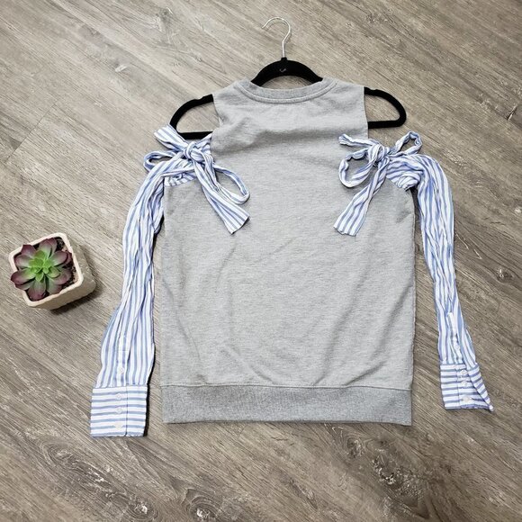 ASOS Cold Shoulder Sweatshirt Sz 2 Dress Shirt Sleeves - Picture 2 of 6